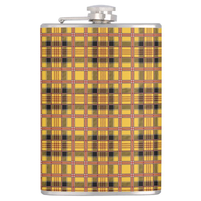 Plaid Fabric Texture Brown Stripes-52628 Hip Flask (Front)
