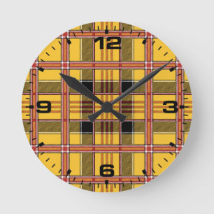 Plaid Fabric Texture Brown Stripes-52628 Round Clock