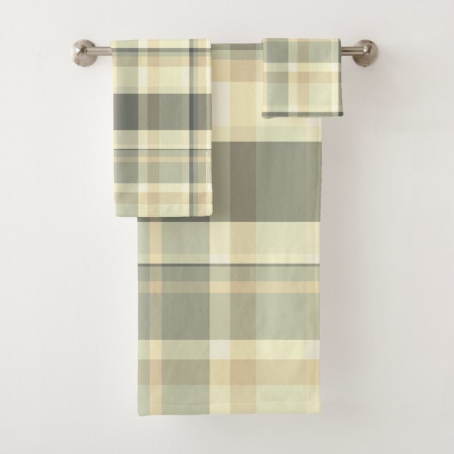 Plaid Fall Shades Wheat, Beige, Grey Bath Towel Set (Insitu)