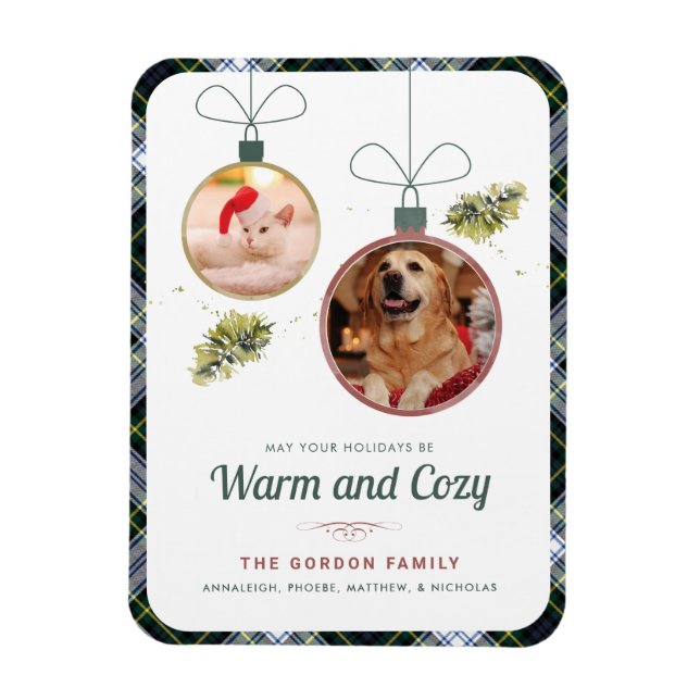 Plaid Family Christmas Pet Photos Gordon Tartan Magnet (Vertical)