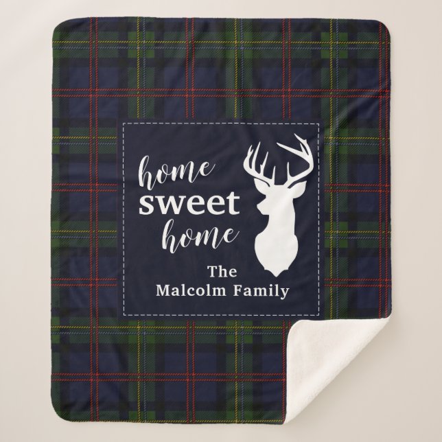 Plaid Family Holiday Clan Malcolm Custom Tartan Sherpa Blanket (Front)
