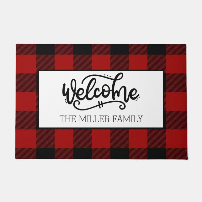 Plaid Family Welcome  Doormat (Front)