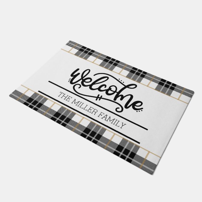 Plaid Family Welcome  Doormat (Angled)