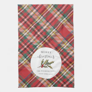 Plaid Farmhouse Red Check Rustic Merry Christmas Tea Towel