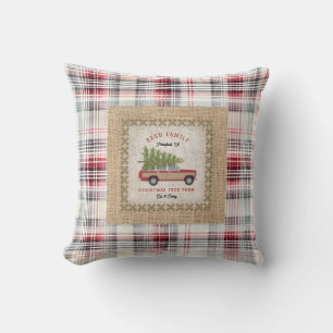 Plaid Faux Burlap Wood Panelled SUV Christmas Tree Cushion