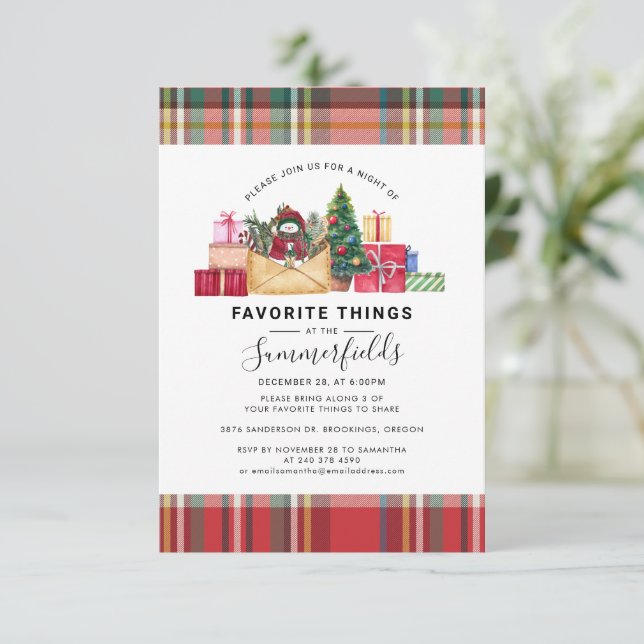 Plaid Favourite Things Christmas Holidays Invitation (Standing Front)