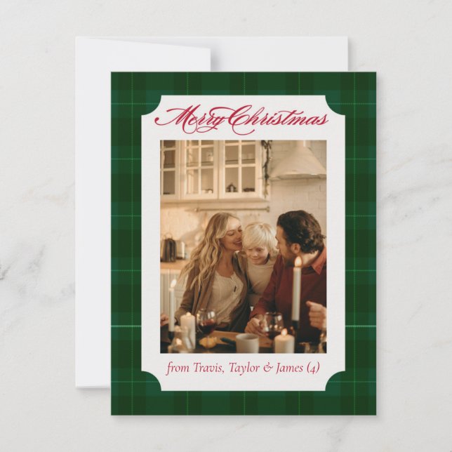 Plaid Flannel Family Photo Christmas Holiday Card (Front)