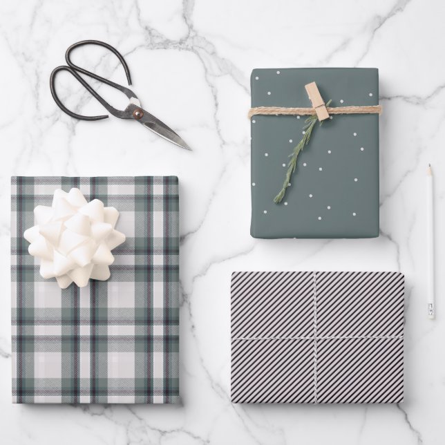 Plaid Flannel Polka Dots Stripes Coordinating  Wrapping Paper Sheet (Front)