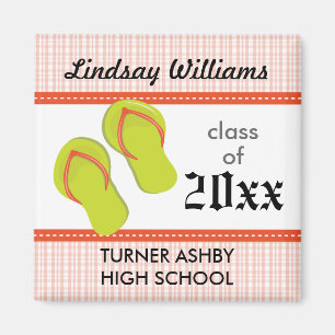 Plaid Flip Flop Custom Graduation Magnet: Orange Magnet