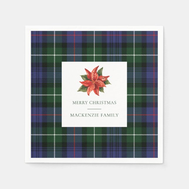 Plaid Floral Rustic Botanical Christmas Tartan Napkin (Front)