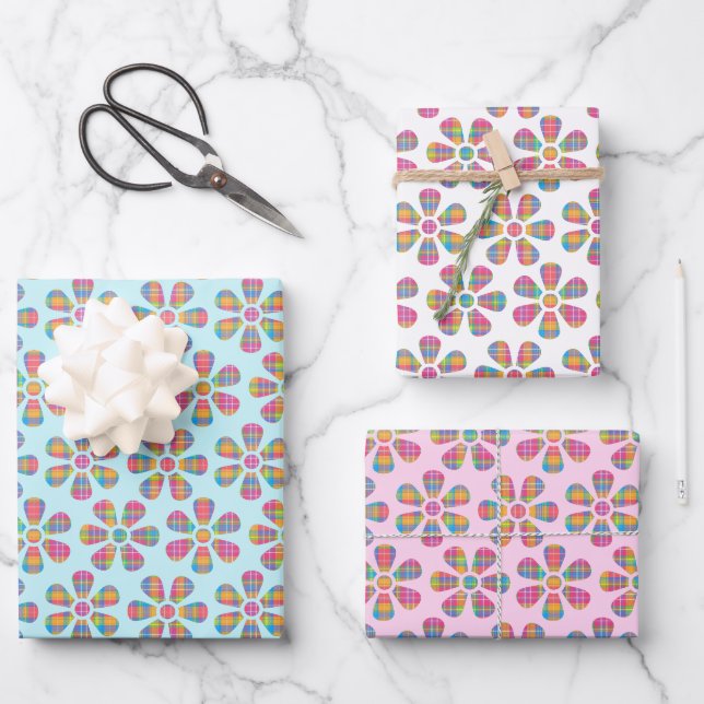 Plaid Flowers Wrapping Paper Sheet (Front)