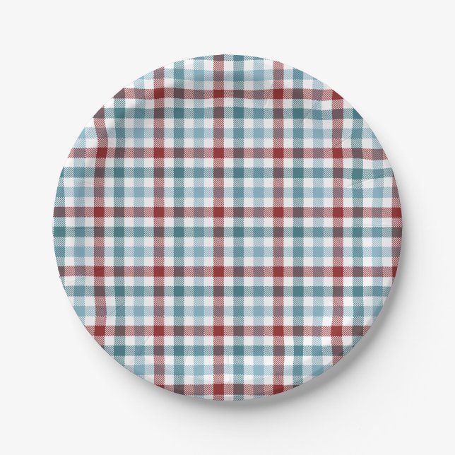 Plaid For Christmas Words Holiday Paper Plate (Front)