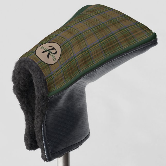 Plaid Forest Green Brown Men's Monogram Gift Golf Head Cover (3/4 Front)