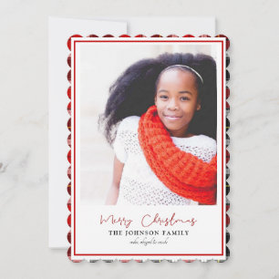Plaid Frame Family Photo Christmas Scalloped
