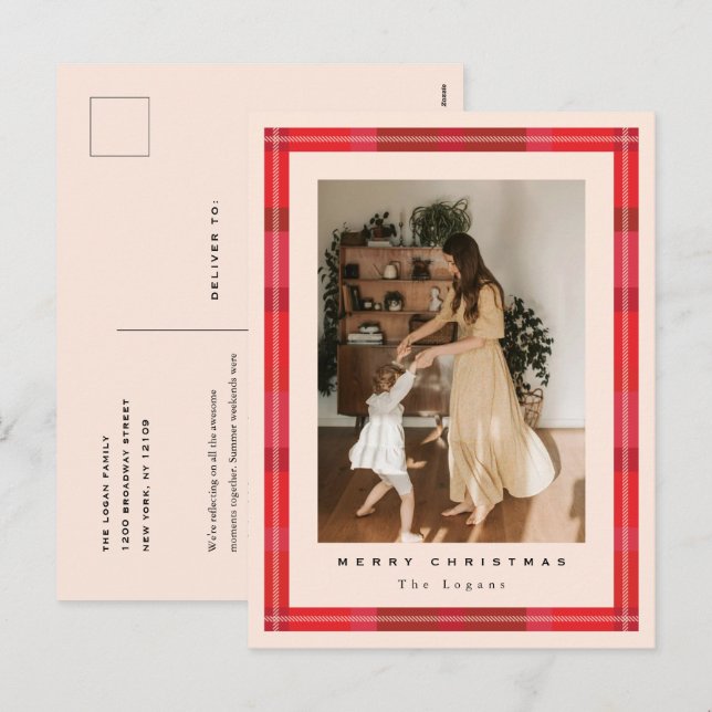 Plaid Frame Holiday Postcard (Front/Back)