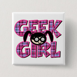 Plaid Geek Girl with Graphic 15 Cm Square Badge