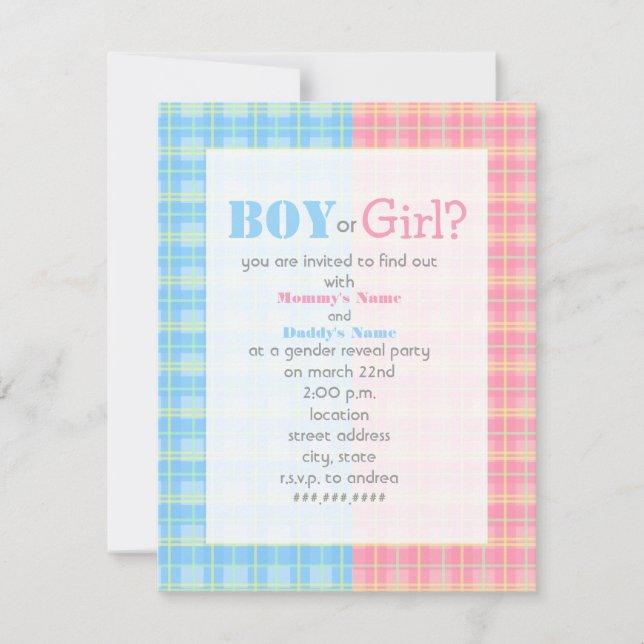 Plaid Gender Reveal Party Invitation (Front)