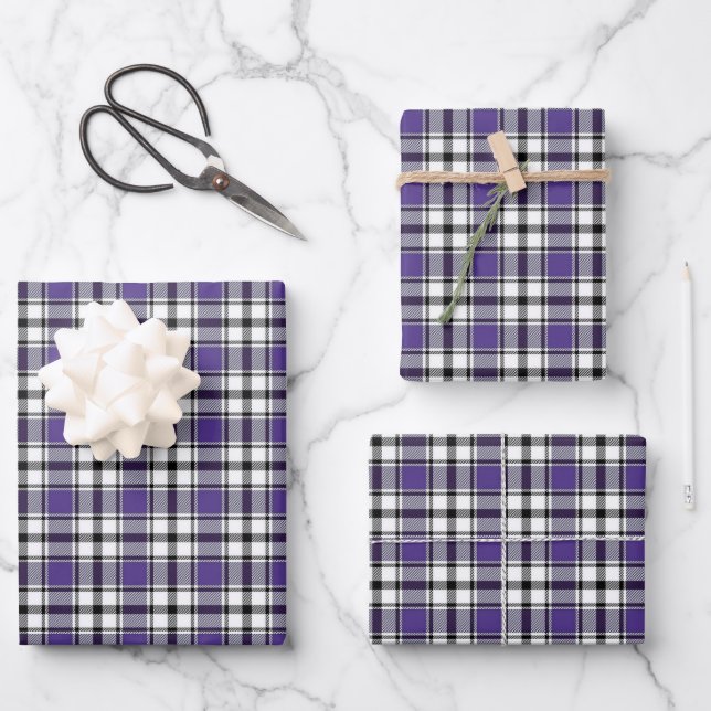 Plaid Gift Wrap in Purple, Black and White HAMbyWG (Front)