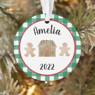 Plaid Gingerbread Child Year in Review Ornament
