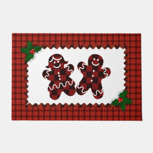 Plaid Gingerbread Man and Women Doormat