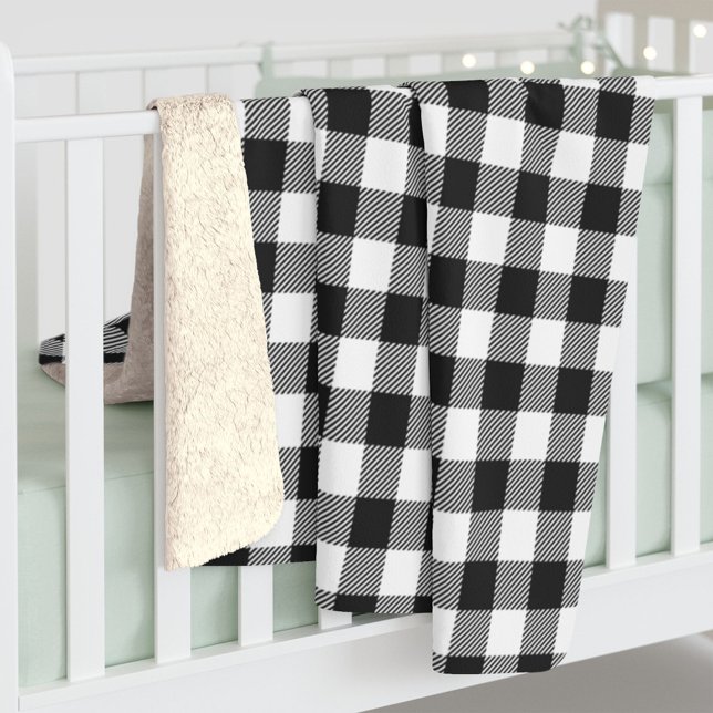 Plaid Gingham Black White Birthday Sherpa Blanket (Creator Uploaded)