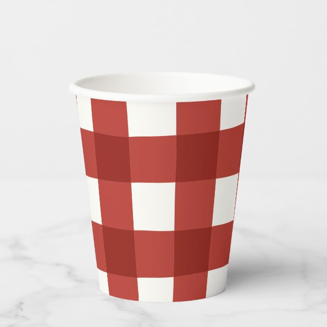 Plaid Gingham Cherry Girls Birthday Paper Cups (Front)