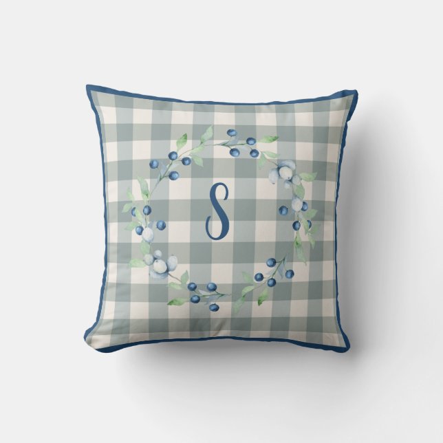 Plaid Gingham Country Farmhouse Monogram Cushion (Front)