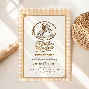 Plaid Gingham Cowboy First Rodeo 1st Birthday Invitation