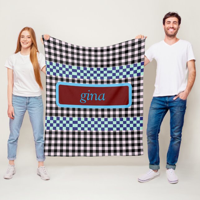 Plaid Gingham Personalised Fleece Blanket (In Situ)