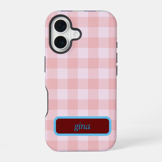Plaid Gingham Personalised iPhone 16 Case (Back)