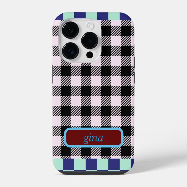 Plaid Gingham Personalised iPhone Case (Back)