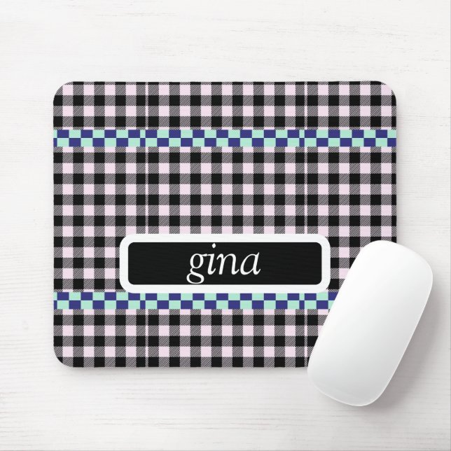 Plaid Gingham Personalised Mouse Mat (With Mouse)