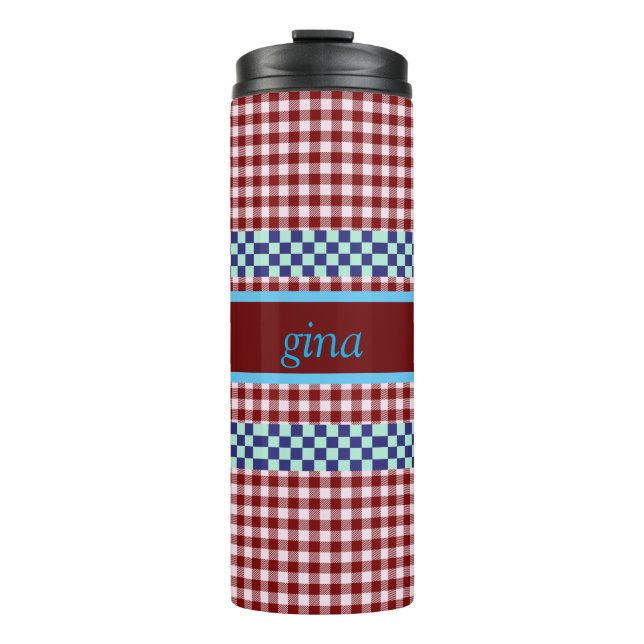 Plaid Gingham Personalised Thermal Tumbler (Front)