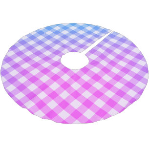 Plaid Gingham Pink Blue Modern Simple Check Brushed Polyester Tree Skirt