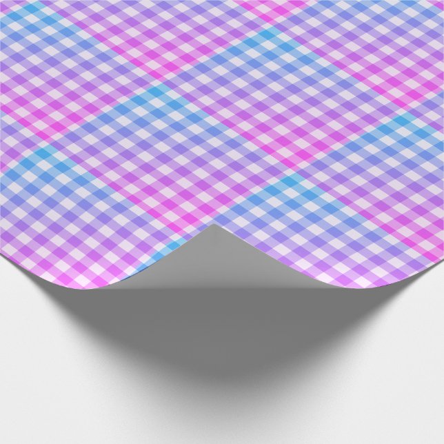 Plaid Gingham Pink Blue Modern Simple Check Wrapping Paper (Corner)
