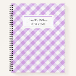 Plaid Gingham Purple Pattern Name Notebook