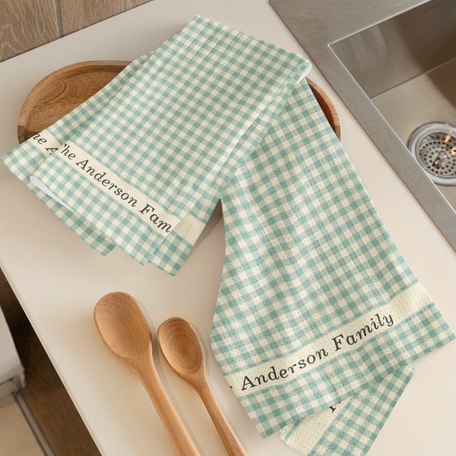 Plaid Gingham Rustic Family Name Farmhouse Tea Towel (Creator Uploaded)