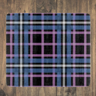 Plaid Glass Cutting Board – Bold Blue & Lavender