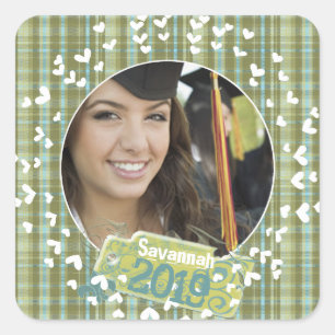 Plaid Graduation or Sweet Sixteen Photo Stickers