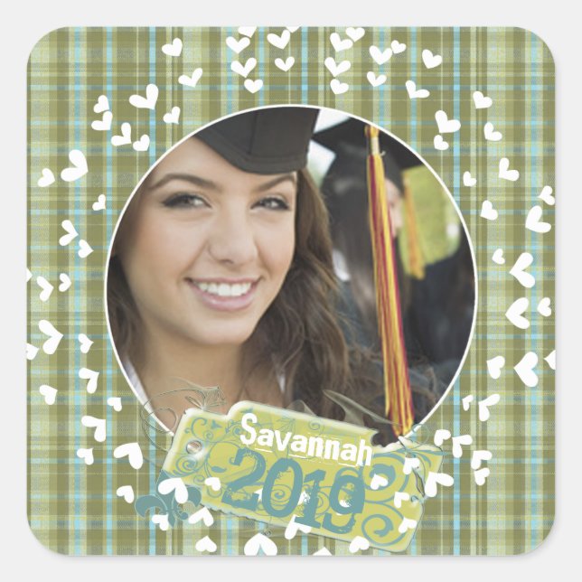 Plaid Graduation or Sweet Sixteen Photo Stickers (Front)