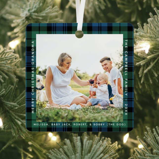 Plaid Grandma 2 Photos Christmas Campbell Tartan Metal Tree Decoration (Insitu)