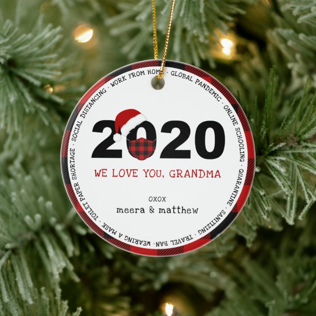 Plaid Grandma Photo 2020 COVID19 Ceramic Tree Decoration (Tree)