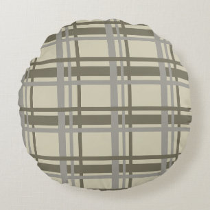 Plaid gray and cream round cushion