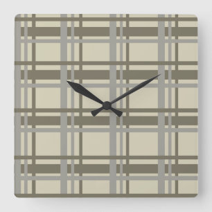 Plaid gray and cream square wall clock