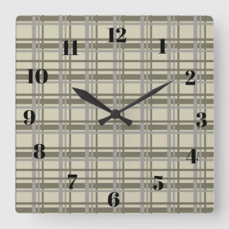 Plaid gray and cream square wall clock