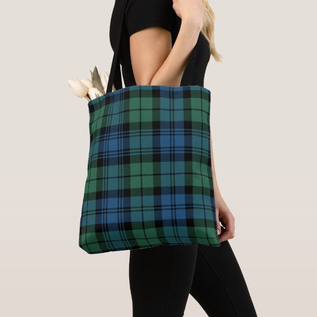 Plaid Green Blue Campbell Tartan Tote Bag (Close Up)