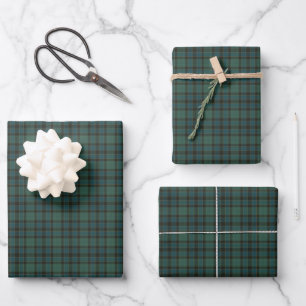 Plaid Green Blue Tartan Holiday Wrapping Paper Sheet