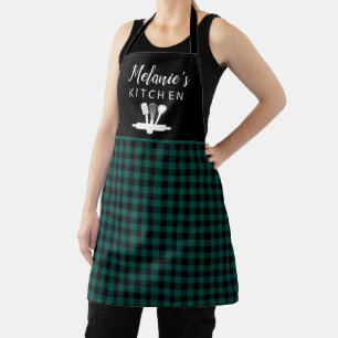 Plaid Green Buffalo Check Kitchen Tools Name Apron