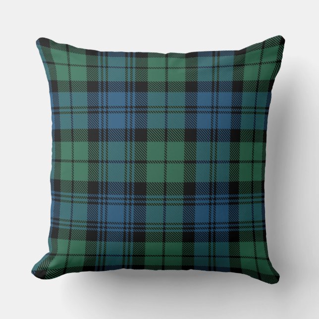 Plaid Green Check Campbell Tartan Cushion (Front)