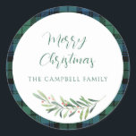 Plaid Green Check Christmas Holiday Tartan Classic Round Sticker<br><div class="desc">Wrap your holiday gifts in festive style with our Christmas Clan Campbell Tartan Green Plaid sticker. This classic and timeless design brings a touch of warmth and tradition to your invitations. The green tartan pattern evokes the cosy spirit of the season, making it ideal for Christmas, New Year's, and all...</div>